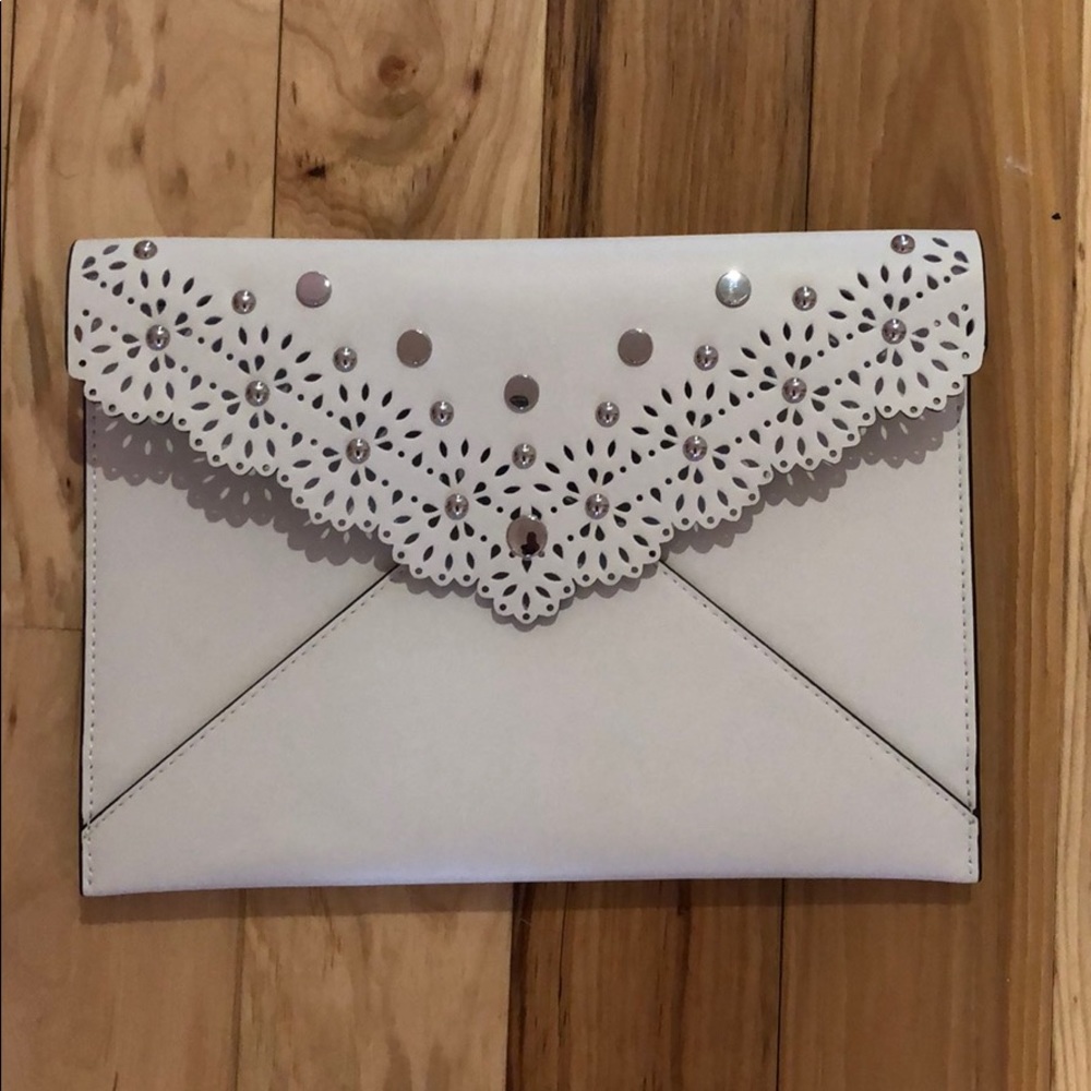 Rebecca Minkoff white clutch with silver hardware